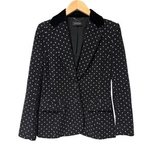 Strenesse Velour Blazer Women 6 Black Velvet Collar Wool Blend Dark Academia EUC